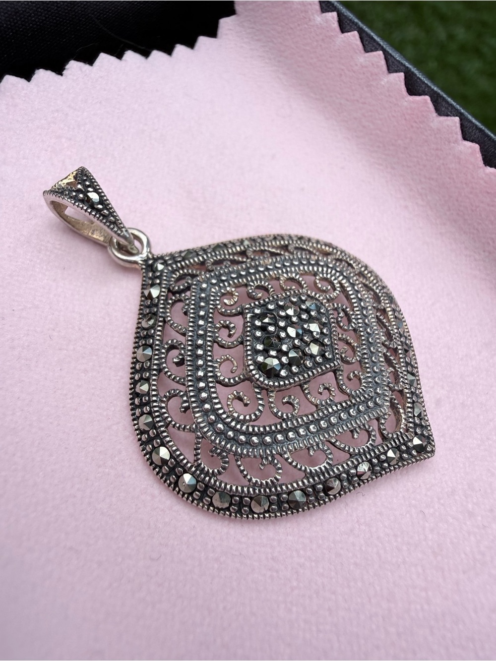 Sterling Silver Marcasite Filigree Pendant for Necklace